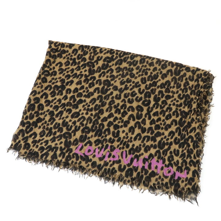 LOUIS VUITTON ストールエトール レオパードグラフィティ 受けつけ マロン