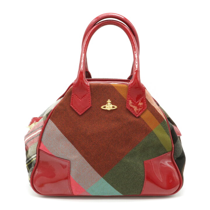 中古】vivienne westwood オーブ刻印総柄ハンドバッグ レッド △汚れ有  
