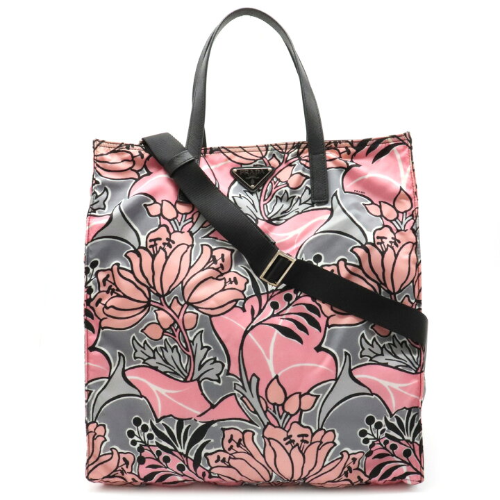 楽天市場 バッグ Prada プラダ トートバッグ 2way ショルダーバッグ 花柄 フラワー ナイロン レザー Rosa Dis Peo ピンク グレー ブラック 黒 Bn2641 中古 Blumin 楽天市場店