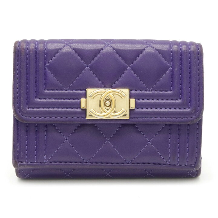 美品✨ シャネル ココマーク マトラッセ スリムウォレット ブルー 