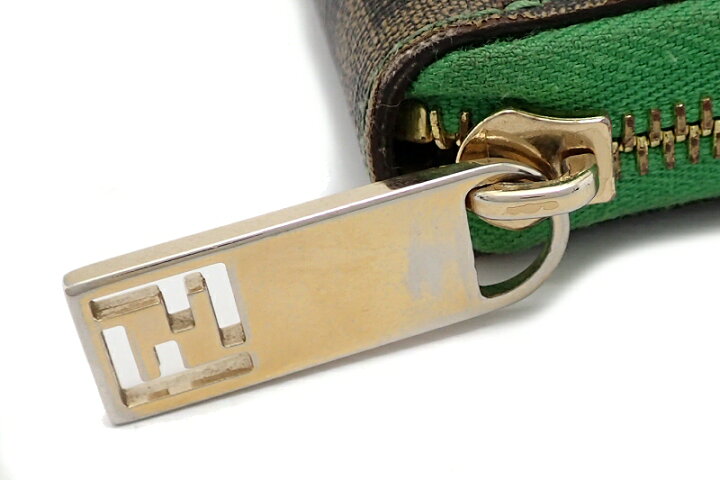 Bランク【フェンディ】ファスナー長財布/ズッカ/カーキ/レディース/FENDI 