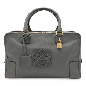LOEWE ロエベ アマソナ35 アナグラム ハンドバッグ ミニボストンバッグ レザー ブルーグレー系 ゴールド金具 【中古】