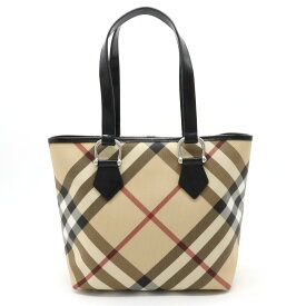 【バッグ】BURBERRY バーバリー ノバチェック柄 トートバッグ ショルダートート PVC レザー ベージュ ブラック 黒 レッド 赤 【中古】