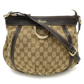 【バッグ】GUCCI グッチ GGキャンバス アビー ショルダーバッグ 斜め掛け レザー カーキベージュ ダークブラウン ゴールド金具 203257 【中古】