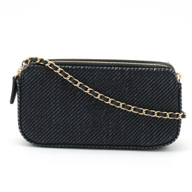 CHANEL シャネル ドーヴィルライン チェーンウォレット 長財布 2WAY クラッチバッグ ショルダーバッグ キャンバス レザー ネイビー 紺 A81978 【中古】