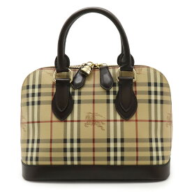 BURBERRY バーバリー ノバチェック チェック柄 シャドーホース ハンドバッグ PVC レザー ベージュ ダークブラウン ボルドー ゴールド金具 【中古】