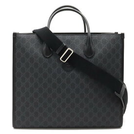 【バッグ】GUCCI グッチ GGスプリーム インターロッキングG ミディアムトート トートバッグ 2WAY ショルダーバッグ PVC レザー グレー ブラック 674148 【中古】