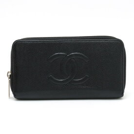 【財布】CHANEL シャネル ココマーク ラウンドファスナー 長財布 キャビアスキン レザー ブラック 黒 シルバー金具 A50071 【中古】