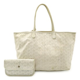 GOYARD ゴヤール サンルイPM トートバッグ ショルダーバッグ コーティングキャンバス レザー ホワイト 白 グレー ポーチ付き 【中古】