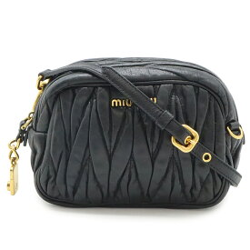 Miu Miu ミュウ ミュウ ミュウミュウ マテラッセ ギャザー ショルダーバッグ ポシェット 2WAY ポーチ 小物入れ レザー ブラック 黒 ゴールド金具 【中古】
