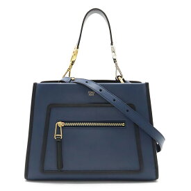 【バッグ】FENDI フェンディ ラナウェイ ミニ 2WAY スモール ハンドバッグ ショルダーバッグ レザー ブルー 青 ブラック 黒 8BH344 【中古】