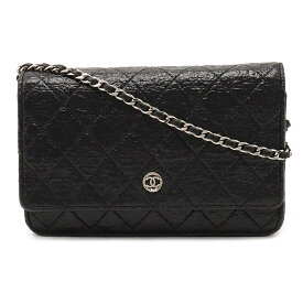 【バッグ】CHANEL シャネル マトラッセ チェーンウォレット ショルダーバッグ ポシェット コーティングツイード レザー ブラック シルバー金具 A68851 【中古】