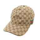 GUCCI グッチ GGキャンバス ウェブライン ベースボールキャップ 帽子 カーキベージュ ダークブラウン 茶 Lサイズ 200035 【中古】