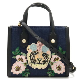 【バッグ】GUCCI グッチ タイガーエンブロイダリー トラ 虎 フラワー 刺繍 ハンドバッグ 2WAY ショルダーバッグ 斜め掛け デニム 日本限定 456546 【中古】