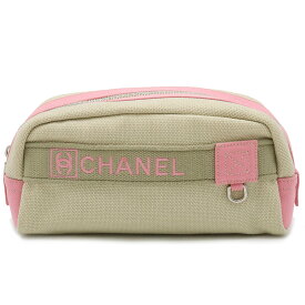 【バッグ】CHANEL シャネル スポーツライン ココマーク ポーチ クラッチバッグ キャンバス ベージュ ピンク シルバー金具 【中古】