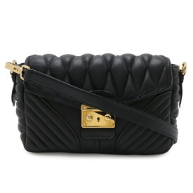 Miu Miu ミュウ ミュウ ミュウミュウ ナッパ バイカー ギャザー ショルダーバッグ 2WAY クラッチバッグ レザー ブラック 黒 ゴールド金具 5BD062 【中古】