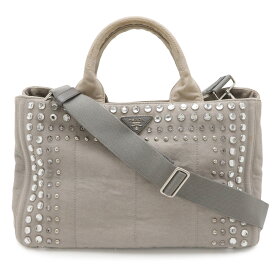 PRADA プラダ CANAPA カナパ ビジュー トートバッグ 2WAY ショルダーバッグ デニム NUBE ライトグレー 海外ブティック購入品 B2642O 【中古】