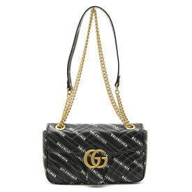 【バッグ】GUCCI グッチ BALENCIAGA バレンシアガ コラボ GGマーモント ザ ハッカー プロジェクト スモールバッグ ショルダーバッグ ブラック 443497 【中古】