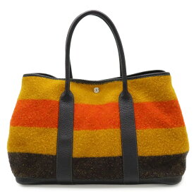 HERMES エルメス ガーデンパーティPM トートバッグ ハンドバッグ ロカバール ウール レザー オレンジ イエロー ネイビー 紺 シルバー金具 【中古】
