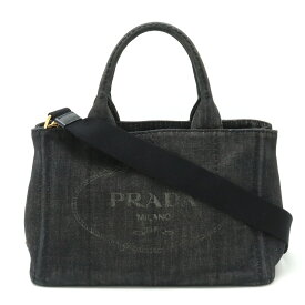 【バッグ】PRADA プラダ CANAPA カナパ トートバッグ 2WAY ショルダーバッグ デニム NERO 黒 ブラック ゴールド金具 国内ブティック購入品 B2439G 【中古】