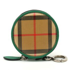 【財布】BURBERRY バーバリー ノバチェック チェック柄 コインケース 小銭入れ コインパース 丸型 ラウンド コーティングキャンバス ベージュ グリーン 【中古】