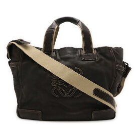 LOEWE ロエベ アナグラム ボストンバッグ トラベルバッグ 旅行かばん 2WAY ショルダーバッグ レザー ダークブラウン 【中古】