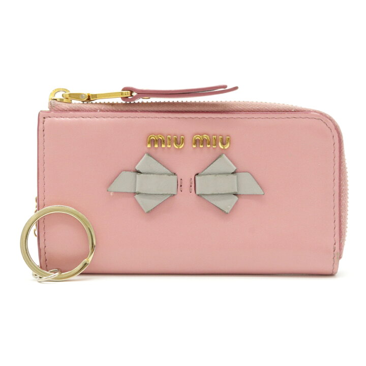 楽天市場 財布 Miu Miu ミュウ ミュウ ミュウミュウ リボン L字ファスナーコインケース 小銭入れ レザー ピンク 国内ブティック購入品 キーリング付 5pp026 中古 ブルーミン 森田質店