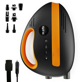 送料無料 sup 電動ポンプ サップ 電動空気入れ コードレス式電動空気入れ 最大20PSI 自動停止＆過熱保護機能 Type-C急速充電 DCシガーライター対応 空気注入＆排出兼用 7種類ノズル付き パドルボード カヤック用 日本語説明書付き