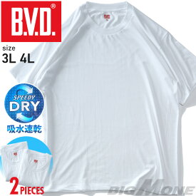 大きいサイズ メンズ B.V.D. ビーブイディー 吸水速乾 2P クルーネック 半袖 Tシャツ 2枚セット 肌着 下着 nb203b2p