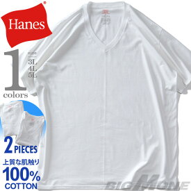 大きいサイズ メンズ HANES ヘインズ 綿100% Vネック 半袖 Tシャツ 2枚セット 抗菌防臭 肌着 下着 hm1ey704