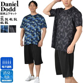 大きいサイズ メンズ DANIEL DODD 総柄 半袖 Tシャツ + ハーフパンツ 上下セット 吸汗速乾 azts-230201