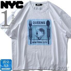 大きいサイズ メンズ NYC スラブ プリント 半袖 Tシャツ QUEENS azt-2002105
