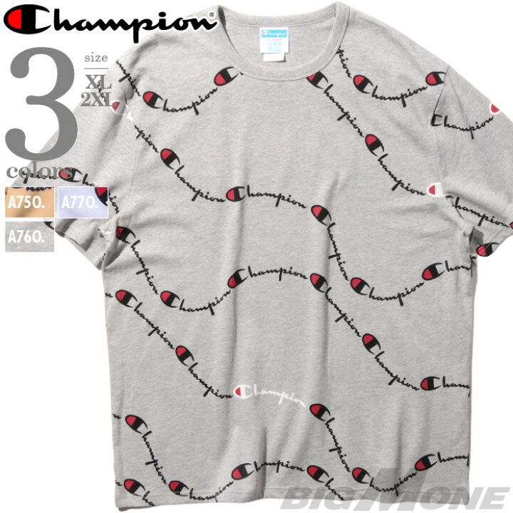 楽天市場】大きいサイズ メンズ Champion チャンピオン 総柄 半袖 T  