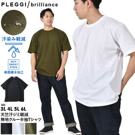 大きいサイズ メンズ 汗ジミ軽減 無地 クルーネック 半袖 Tシャツ 3L 4L 5L 6L PLEGGI プレッジ 天竺 63-42012-2