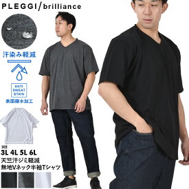 Vネック tシャツ 大きいサイズ メンズ 汗ジミ軽減 無地 半袖 Tシャツ 3L 4L 5L 6L PLEGGI プレッジ 天竺 63-42029-2