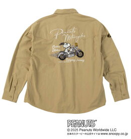 大きいサイズ メンズ FLAGSTAFF×PEANUTS スヌーピーコラボリップストップ 長袖 シャツ ベージュ 1277-5335-1 3L 4L 5L 6L 8L