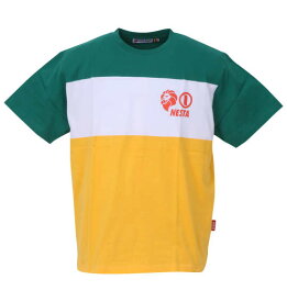 大きいサイズ メンズ NESTA BRAND 天竺切替 半袖 Tシャツ グリーン × イエロー 1278-3567-1 3L 4L 5L 6L 8L