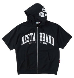 大きいサイズ メンズ NESTA BRAND ミニ裏毛 半袖 フルジップ パーカー ブラック 1278-4502-2 3L 4L 5L 6L 8L