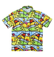 大きいサイズ メンズ LOUDMOUTH プレミアム 鹿の子柄 半袖 シャツ ゴルフトリップネオン 1278-5226-2 3L …