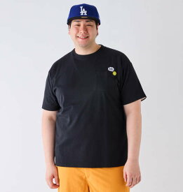 大きいサイズ メンズ SMILEY FACE T/C 天竺 ポケット付刺繍 半袖 Tシャツ ブラック 1278-4579-2 3L 4L 5L 6L 8L