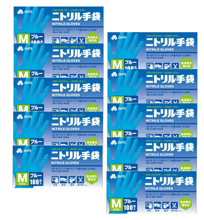 楽天市場】三国堂 ニトリル手袋 100枚入 ブルー Mサイズ×10個【10個 