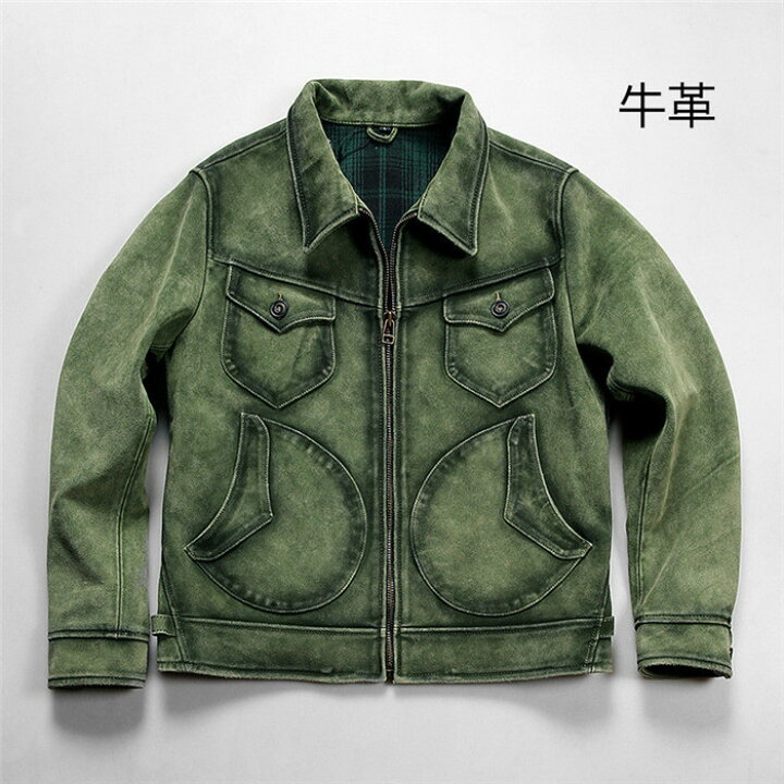 楽天市場】レザージャケット メンズ 本革ジャケット グリーン 個性 革  