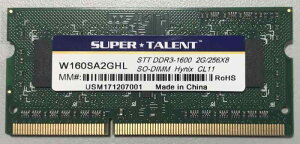 SuperTalent SK�n�C�j�b�N�X�`�b�v���� SO-DIMM DDR3L-1600 PC3L-12800S 2GB �����d�̓m�[�gPC�p ������ W160SA2GHL �o���N�i