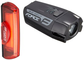 FORCE(フォース) 自転車用 ヘッドライト テールライト セット GLARE 前後セット 400ルーメン USB充電式 ブラック/レッド 80126