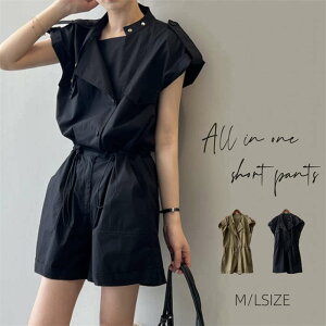 ショートサロペット レディース オールインワン サロペット ワンピース ショート パンツ ショートパンツ 短パン シャツ パンツドレス パンツスーツ つなぎ オーバーオール 半袖 フレンチ袖