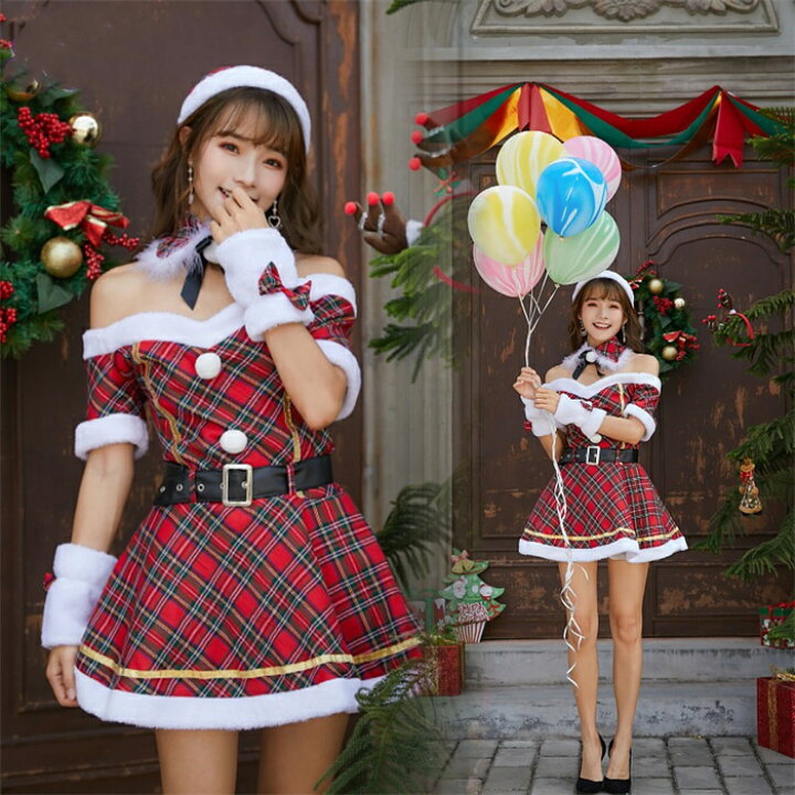 楽天市場 サンタ コスプレ レディース サンタクロース ワンピース クリスマス サンタコス クリスマスコスプレ ミニスカート サンタ コスチューム コス サンタクロース 衣装 仮装 コスプレ衣装 パーティー チェック柄 セット 手袋 帽子 帽 レッド 可愛い 大人セクシー