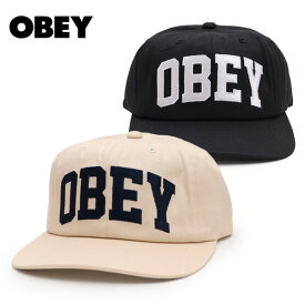 オベイ【OBEY】100580404 COLLEGIATE 6PANEL STRAPBACK キャップ 帽子 CAP ユニセックス メンズ レディース ストリート ロゴ 刺繍 アウトドア コットン 綿100％ ストラップバック UNBLEACHED ホワイト BLACK ブラック【ネコポス発送】