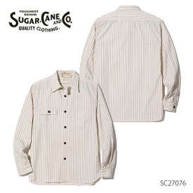 シュガーケーン【SUGAR CANE】SC27076 FICTION ROMANCE 8.5oz. WHITE WABASH STRIPE WORK SHIRT シャツ ストライプ ワークシャツ LONG SLEEVE メンズ 長袖 日本製 コットン【送料無料】