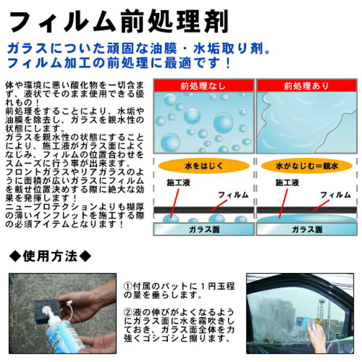 楽天市場 油膜取り 施工前 カーフィルム 施工前処理剤 油膜取り専用除去材 カーフィルム施工の前の油膜取り 車種別カット済カーフィルム Bocci