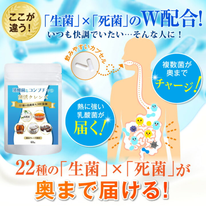 楽天市場】乳酸菌 サプリ フローラ コンブチャ 酵素 美活 サプリ 乳酸菌とコンブチャの菌活クレンズ 生酵素 Lガゼイ菌 善玉菌 麹 麹酵素 乳酸菌サプリ 美活サプリ こうじ酵素 ポリフェノール 美容 キレイ 菌活 健康 サプリメント 30日 国内製 送料無料 : Body Lite Change 楽天市場】乳酸菌 サプリ フローラ コンブチャ 酵素 美活 サプリ 乳酸菌とコンブチャの菌活クレンズ 生酵素 Lガゼイ菌 善玉菌 麹 麹酵素 乳酸菌サプリ 美活サプリ こうじ酵素 ポリフェノール 美容 キレイ 菌活 健康 サプリメント 30日 国内製 送料無料 : Body Lite Change